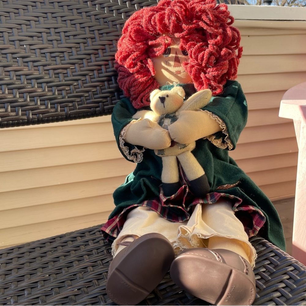 Vintage Country Style Rag Doll and Teddy Bear